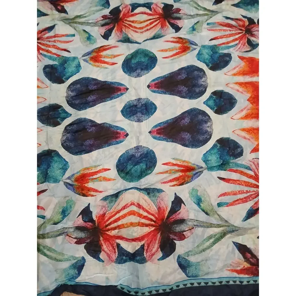 100% SILK‎ Scarf Vietri Milano Long Wrap 41x69 Blue Colorful Modern Art Tropical
